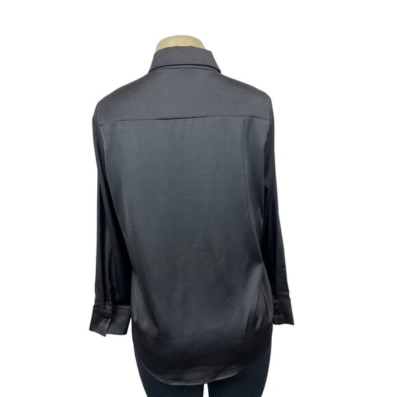 Cien Women's Satin Black Top Button Up Long Sleeve Blouse Shirt Sz M - NWT - Picture 4 of 9